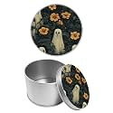 Round Metal Tin Container with Removable Lid, Ghost Daisy Durable Metal Storage Box for Cookies Spices Tea Candies Cakes Jewelry Cosmetics 3.54 x 2.36 inch– Single Pack