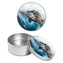 Round Metal Tin Container with Removable Lid, Seaturtle Durable Metal Storage Box for Crafts Snacks Candies Office Supplies Small Items 3.54 x 1.38 inch– Single Pack