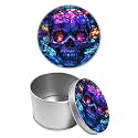 Round Metal Tin Container with Removable Lid, Glass Blue Skull Durable Metal Storage Box for Cookies Spices Tea Candies Cakes Jewelry Cosmetics 3.54 x 2.36 inch– Single Pack