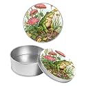 Round Metal Tin Container with Removable Lid, Mushroom Green Frog Durable Metal Storage Box for Crafts Snacks Candies Office Supplies Small Items 3.54 x 1.38 inch– Single Pack