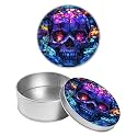 Round Metal Tin Container with Removable Lid, Glass Blue Skull Durable Metal Storage Box for Crafts Snacks Candies Office Supplies Small Items 3.54 x 1.38 inch– Single Pack