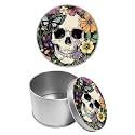Round Metal Tin Container with Removable Lid, Colorful Flowers Skull Durable Metal Storage Box for Cookies Spices Tea Candies Cakes Jewelry Cosmetics 3.54 x 2.36 inch– Single Pack