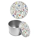 Round Metal Tin Container with Removable Lid, Color Wild Flowers Durable Metal Storage Box for Cookies Spices Tea Candies Cakes Jewelry Cosmetics 3.54 x 2.36 inch– Single Pack