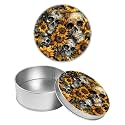 Round Metal Tin Container with Removable Lid, Retro Skull Sunflower Durable Metal Storage Box for Crafts Snacks Candies Office Supplies Small Items 3.54 x 1.38 inch– Single Pack