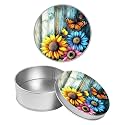 Round Metal Tin Container with Removable Lid, Sunflowers Wood Durable Metal Storage Box for Crafts Snacks Candies Office Supplies Small Items 3.54 x 1.38 inch– Single Pack