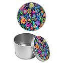 Round Metal Tin Container with Removable Lid, Colorful Florals Durable Metal Storage Box for Cookies Spices Tea Candies Cakes Jewelry Cosmetics 3.54 x 2.36 inch– Single Pack