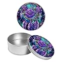 Round Metal Tin Container with Removable Lid, Purple Rose Dreamcatcher Durable Metal Storage Box for Crafts Snacks Candies Office Supplies Small Items 3.54 x 1.38 inch– Single Pack