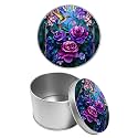Round Metal Tin Container with Removable Lid, Glass Roses Durable Metal Storage Box for Cookies Spices Tea Candies Cakes Jewelry Cosmetics 3.54 x 2.36 inch– Single Pack