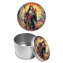 Round Metal Tin Container with Removable Lid, Abstract Flowers Skull Durable Metal Storage Box for Cookies Spices Tea Candies Cakes Jewelry Cosmetics 3.54 x 2.36 inch– Single Pack