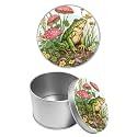 Round Metal Tin Container with Removable Lid, Mushroom Green Frog Durable Metal Storage Box for Cookies Spices Tea Candies Cakes Jewelry Cosmetics 3.54 x 2.36 inch– Single Pack