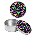 Round Metal Tin Container with Removable Lid, Color Bats Moon Durable Metal Storage Box for Crafts Snacks Candies Office Supplies Small Items 3.54 x 1.38 inch– Single Pack
