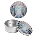 Round Metal Tin Container with Removable Lid, Pink Flowers Forest Durable Metal Storage Box for Crafts Snacks Candies Office Supplies Small Items 3.54 x 1.38 inch– Single Pack