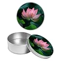 Round Metal Tin Container with Removable Lid, Blooming Pink Lotus Durable Metal Storage Box for Crafts Snacks Candies Office Supplies Small Items 3.54 x 1.38 inch– Single Pack