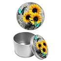 Round Metal Tin Container with Removable Lid, Sunflower Butterfly Durable Metal Storage Box for Cookies Spices Tea Candies Cakes Jewelry Cosmetics 3.54 x 2.36 inch– Single Pack