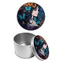 Round Metal Tin Container with Removable Lid, Butterfly Girl Durable Metal Storage Box for Cookies Spices Tea Candies Cakes Jewelry Cosmetics 3.54 x 2.36 inch– Single Pack