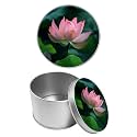 Round Metal Tin Container with Removable Lid, Blooming Pink Lotus Durable Metal Storage Box for Cookies Spices Tea Candies Cakes Jewelry Cosmetics 3.54 x 2.36 inch– Single Pack