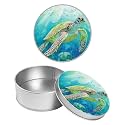 Round Metal Tin Container with Removable Lid, Green Seaturtle Durable Metal Storage Box for Crafts Snacks Candies Office Supplies Small Items 3.54 x 1.38 inch– Single Pack