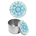 Round Metal Tin Container with Removable Lid, Light Blue Mandala Durable Metal Storage Box for Cookies Spices Tea Candies Cakes Jewelry Cosmetics 3.54 x 2.36 inch– Single Pack