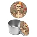 Round Metal Tin Container with Removable Lid, Flower Skulls Durable Metal Storage Box for Cookies Spices Tea Candies Cakes Jewelry Cosmetics 3.54 x 2.36 inch– Single Pack