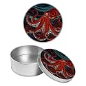 Round Metal Tin Container with Removable Lid, Red Octopus Durable Metal Storage Box for Crafts Snacks Candies Office Supplies Small Items 3.54 x 1.38 inch– Single Pack