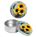 Round Metal Tin Container with Removable Lid, Sunflower Butterfly Durable Metal Storage Box for Crafts Snacks Candies Office Supplies Small Items 3.54 x 1.38 inch– Single Pack