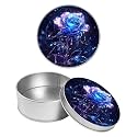 Round Metal Tin Container with Removable Lid, Blue Rose Durable Metal Storage Box for Crafts Snacks Candies Office Supplies Small Items 3.54 x 1.38 inch– Single Pack