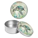 Round Metal Tin Container with Removable Lid, Wood Seaturtle Durable Metal Storage Box for Crafts Snacks Candies Office Supplies Small Items 3.54 x 1.38 inch– Single Pack
