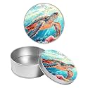 Round Metal Tin Container with Removable Lid, Turtle Ocean Durable Metal Storage Box for Crafts Snacks Candies Office Supplies Small Items 3.54 x 1.38 inch– Single Pack