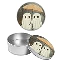 Round Metal Tin Container with Removable Lid, Ghost Umbrella Durable Metal Storage Box for Crafts Snacks Candies Office Supplies Small Items 3.54 x 1.38 inch– Single Pack