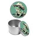Round Metal Tin Container with Removable Lid, Green Frog Durable Metal Storage Box for Cookies Spices Tea Candies Cakes Jewelry Cosmetics 3.54 x 2.36 inch– Single Pack