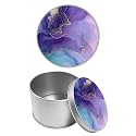 Round Metal Tin Container with Removable Lid, Purple Marble Durable Metal Storage Box for Cookies Spices Tea Candies Cakes Jewelry Cosmetics 3.54 x 2.36 inch– Single Pack