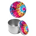 Round Metal Tin Container with Removable Lid, Abstract Rainbow Flowers Durable Metal Storage Box for Cookies Spices Tea Candies Cakes Jewelry Cosmetics 3.54 x 2.36 inch– Single Pack