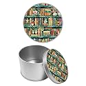 Round Metal Tin Container with Removable Lid, Retro Library Durable Metal Storage Box for Cookies Spices Tea Candies Cakes Jewelry Cosmetics 3.54 x 2.36 inch– Single Pack