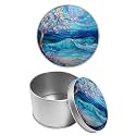 Round Metal Tin Container with Removable Lid, Blue Tree Landscape Durable Metal Storage Box for Cookies Spices Tea Candies Cakes Jewelry Cosmetics 3.54 x 2.36 inch– Single Pack