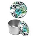 Round Metal Tin Container with Removable Lid, Retro Skulls Durable Metal Storage Box for Cookies Spices Tea Candies Cakes Jewelry Cosmetics 3.54 x 2.36 inch– Single Pack