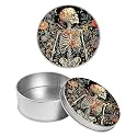 Round Metal Tin Container with Removable Lid, Skeleton in Bloom Durable Metal Storage Box for Crafts Snacks Candies Office Supplies Small Items 3.54 x 1.38 inch– Single Pack