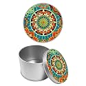 Round Metal Tin Container with Removable Lid, Mandalas Durable Metal Storage Box for Cookies Spices Tea Candies Cakes Jewelry Cosmetics 3.54 x 2.36 inch– Single Pack