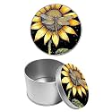 Round Metal Tin Container with Removable Lid, Sunflower Dragonfly Durable Metal Storage Box for Cookies Spices Tea Candies Cakes Jewelry Cosmetics 3.54 x 2.36 inch– Single Pack