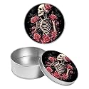 Round Metal Tin Container with Removable Lid, Skull Roses Durable Metal Storage Box for Crafts Snacks Candies Office Supplies Small Items 3.54 x 1.38 inch– Single Pack