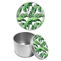 Round Metal Tin Container with Removable Lid, Green Leafs Durable Metal Storage Box for Cookies Spices Tea Candies Cakes Jewelry Cosmetics 3.54 x 2.36 inch– Single Pack