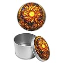 Round Metal Tin Container with Removable Lid, Glass Sun Flower Durable Metal Storage Box for Cookies Spices Tea Candies Cakes Jewelry Cosmetics 3.54 x 2.36 inch– Single Pack