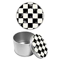 Round Metal Tin Container with Removable Lid, Black and White Checkerboard Durable Metal Storage Box for Cookies Spices Tea Candies Cakes Jewelry Cosmetics 3.54 x 2.36 inch– Single Pack
