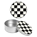 Round Metal Tin Container with Removable Lid, Black and White Checkerboard Durable Metal Storage Box for Crafts Snacks Candies Office Supplies Small Items 3.54 x 1.38 inch– Single Pack