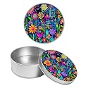 Round Metal Tin Container with Removable Lid, Colorful Florals Durable Metal Storage Box for Crafts Snacks Candies Office Supplies Small Items 3.54 x 1.38 inch– Single Pack