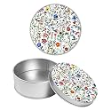 Round Metal Tin Container with Removable Lid, Color Wild Flowers Durable Metal Storage Box for Crafts Snacks Candies Office Supplies Small Items 3.54 x 1.38 inch– Single Pack