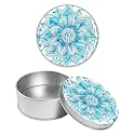 Round Metal Tin Container with Removable Lid, Light Blue Mandala Durable Metal Storage Box for Crafts Snacks Candies Office Supplies Small Items 3.54 x 1.38 inch– Single Pack
