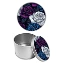 Round Metal Tin Container with Removable Lid, Hand-drawn Rose Durable Metal Storage Box for Cookies Spices Tea Candies Cakes Jewelry Cosmetics 3.54 x 2.36 inch– Single Pack