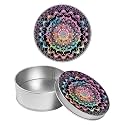 Round Metal Tin Container with Removable Lid, Colorful Mandalas Durable Metal Storage Box for Crafts Snacks Candies Office Supplies Small Items 3.54 x 1.38 inch– Single Pack