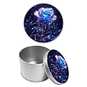 Round Metal Tin Container with Removable Lid, Blue Rose Durable Metal Storage Box for Cookies Spices Tea Candies Cakes Jewelry Cosmetics 3.54 x 2.36 inch– Single Pack