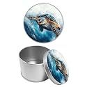 Round Metal Tin Container with Removable Lid, Seaturtle Durable Metal Storage Box for Cookies Spices Tea Candies Cakes Jewelry Cosmetics 3.54 x 2.36 inch– Single Pack